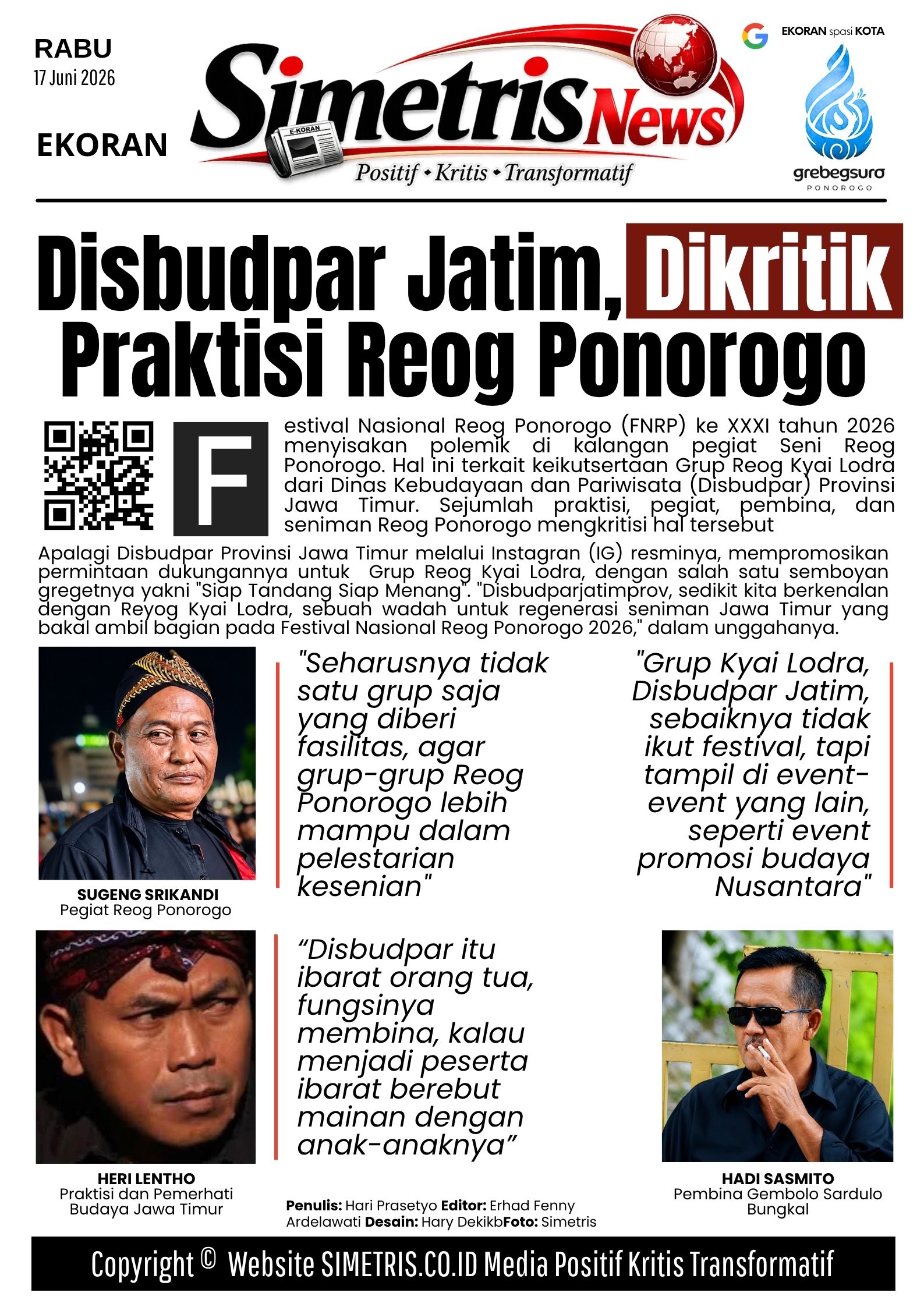Disbudpar Jatim, Dikritik Praktisi Reog Ponorogo
