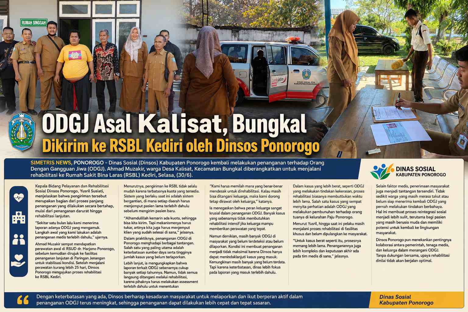 ODGJ Asal Kalisat, Bungkal Dikirim ke RSBL Kediri oleh Dinsos Ponorogo