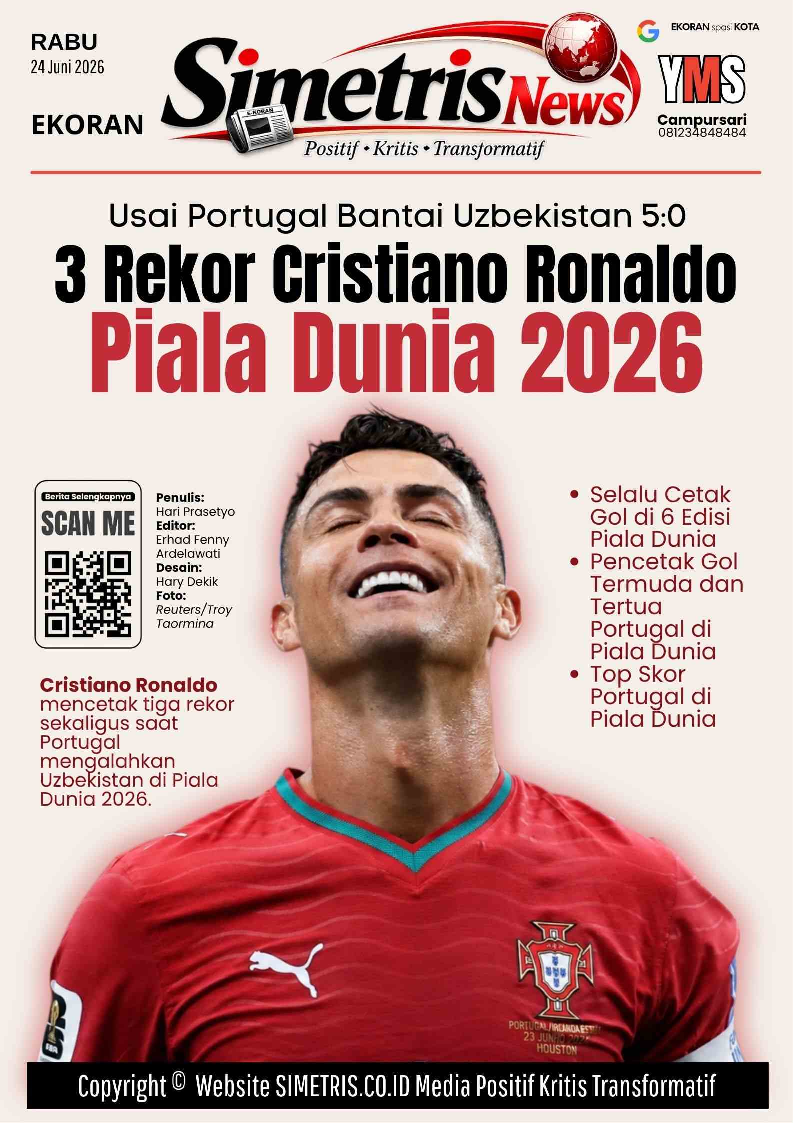 3 Rekor Cristiano Ronaldo di Piala Dunia 2026, Usai Portugal Bantai Uzbekistan