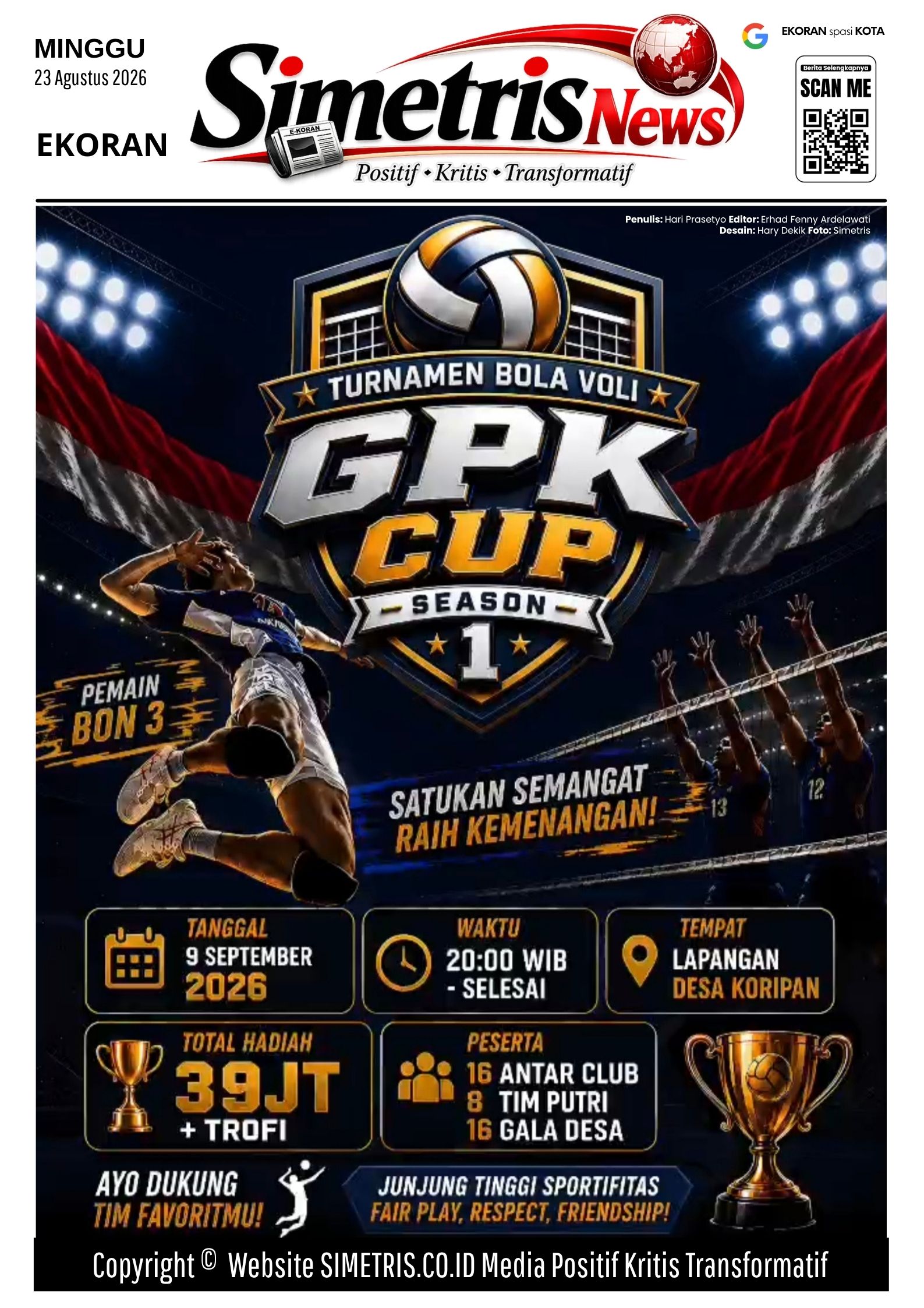 Saksikan, Turnamen Bola Voli GPK CUP 1 di Lapangan Desa Koripan, Bungkal, Ponorogo