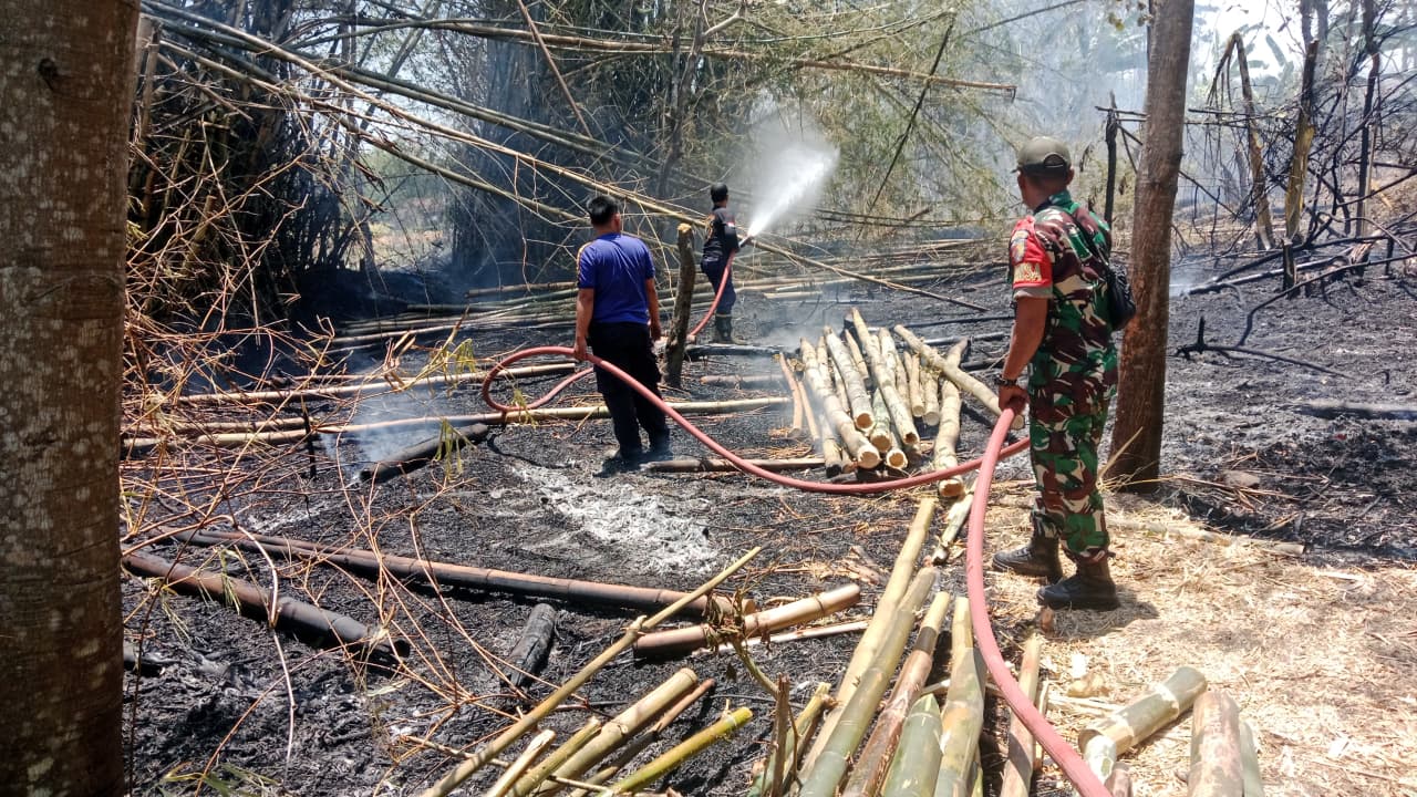 Sinergi TNI, Polri dan Warga, Kebakaran Rumpun Bambu di Mlarak Berhasil Dipadamkan